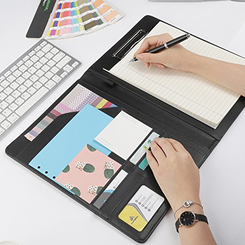 AHGXG Padfolio/Resume Portfolio Folder - Interview/Letter Document Organizer & Business Card Holder - with Letter-Sized Writing Pad Professional Gift for Business, Interview, Resume - Black