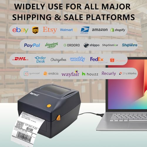 LENVII 4x6 Thermal Label Printer | 2/3/4 Inch Multi-Size Barcode Printer | 127mm/s High-Speed 203DPI Wired Barcode Printer | Compatible with Aramex/Noon/Emirates Post | Windows/Mac/Dubai Mall Kiosks