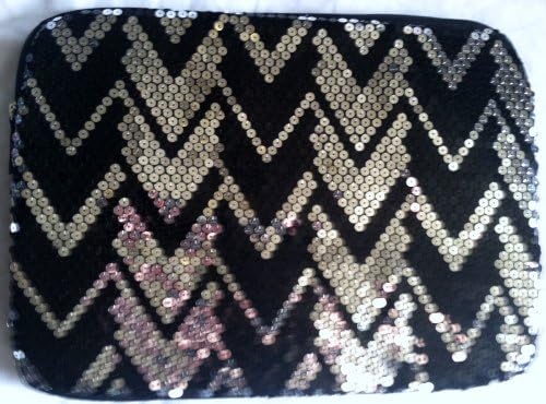 Sequin Laptop Case Black Silver (Zipzags) Chevron Pattern 11.5" X 15"