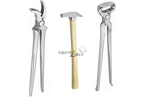 EQUINEZ TOOLS 3 PCS Farrier Horse Hoof Care Kit – Professional Hoof Nippers, Clincher & Hammer – Trimming, Shoeing & Hoof Maintenance Tools for Horses, Ponies & Donkeys – Durable Steel Blacksmith Farrier Tool Set