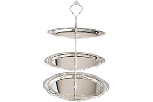 3 Tier Cupcake Stand, Vintage Embossed Dessert Stand Stainless Steel Snack Serving Tray for Tea Party, Wedding Birthday