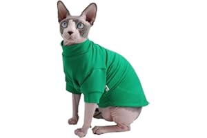 KITIPCOO Sphynx Hairless Cat Cotton Tshirts Pet Clothes, Pullover Kitten T-Shirts with Sleeves, Cats & Small Dogs Apparel Solid Color (S (3.3-5 lbs), Green)