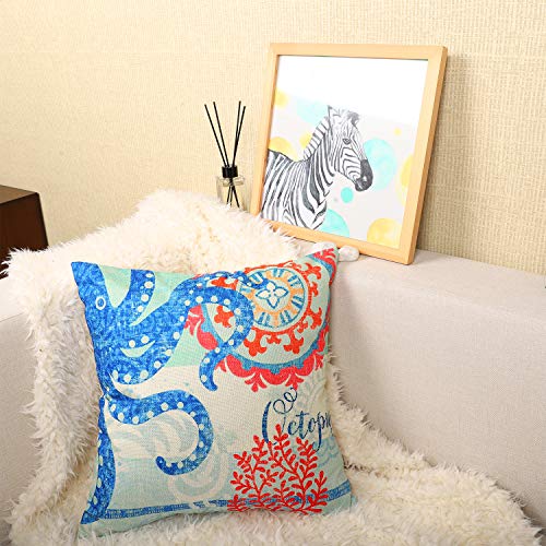 Ocean Theme Decorative Throw Pillow Covers,18 x 18 Inch, Set of 4 Blue