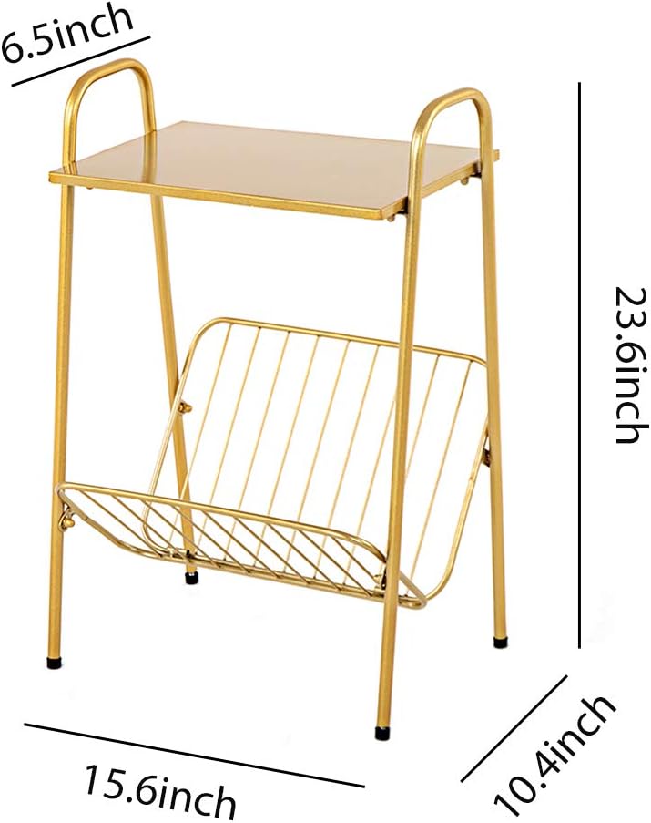 Tiita Gold Metal Side Table Two-Tier End-Table Magazine Storage Accent Table for Sofa, Bedroom,Living Room(Gold): Kitchen & Dining