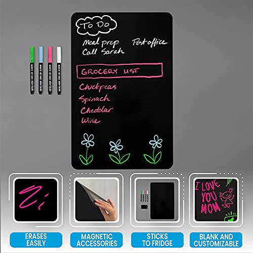 Black Dry Erase Board for Fridge with Bright Neon Chalk