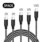 QIANXIANG USB Type C Cable,Nylon Braided Type C Charger Cable (5PACK 3/3/6/6/10 FT) USB A to C Fast Charging Cord Compatible Samsung Galaxy S9 9Plus S8 8Plus Note 9 8, LG HTC Nokia Pixel Motorola