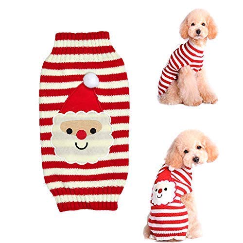 Raking Christmas Knitted Cotton Dog Hoody Turtleneck Sweater Jumper Costume Clothes Apparel Outfit (M, Santa Claus)