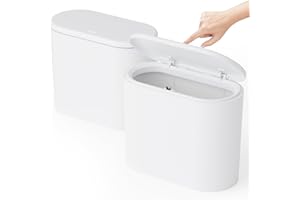 YIEACH 2 Pack 12L Thin Bathroom Trash Can with Lid,3.17 Gallon Small Pet/Dog Proof Slim Trashcan and Skinny Small Covered Trash Can,Plastic Covered Wastebasket,Garbage Can for Kitchen,Office,RV,Bedroom,White