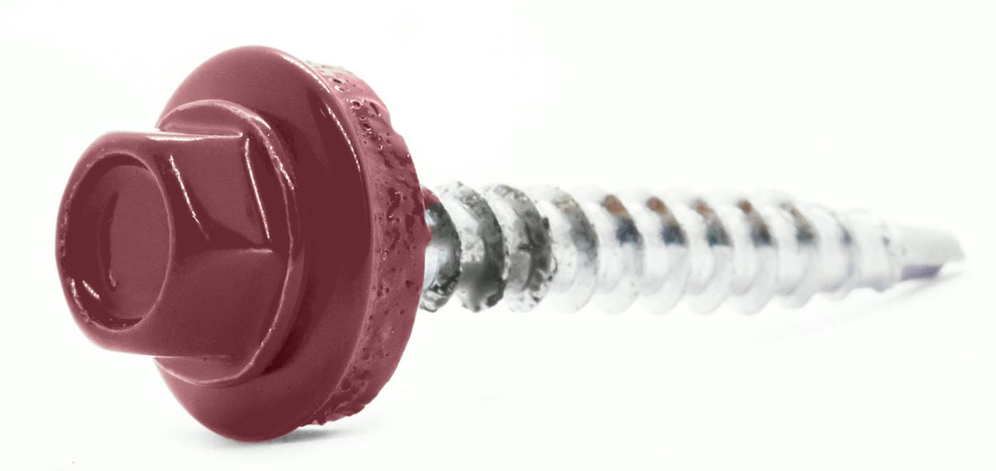 4.8mm x 35mm Wine Red Self-Drilling Roofing Screws with EPDM Sealing Washer Painted RAL 3005 (Pack of 50) C07CD