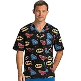 Tooniforms by Cherokee Unisex V-Neck Justice League Print Scrub Top Medium Print