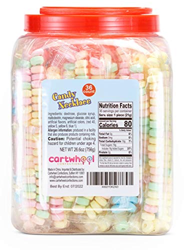 Cartwheel Confections Individually Wrapped Candy Necklace, Candy Necklace Choker, Retro Candy Bulk, - //coolthings.us