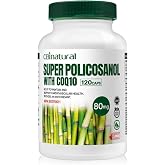 CBI Natural Super Sugarcane Policosanol 80 mg with CoQ10 30 mg, 120 Vegetable Capsules, Heart &amp; Cholesterol Support, 4-Month Supply, Non-GMO, Gluten Free