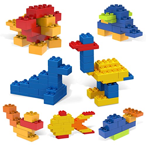 PicassoTiles 100 Piece Large Construction Brick Building Blocks STEM Bricks Toy Set Creative Learning Early Education Playset 5 Colors 4 Unique Shapes Mix & Match Toys for Kids Boys Girls Child Age 3+