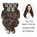 SHOWJARLLY Wavy Clip in Hair Extensions Human Hair 7Pcs/70g Thick Full Head Body Wave Remy Clip in Human Hair Extensions Dark Brown (#2,14inch)