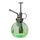 Plant Mister, Glass Watering Spray Bottle, 6.5" Tall Vintage Style Spritzer with Bronze Plastic Top Pump One Hand Watering Can Glass Spary Bottle by Ebristar - Green