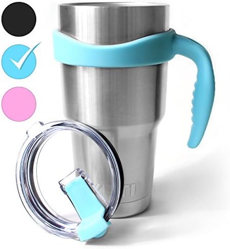 LIFEGRIP - Handle for 30 oz. Tumbler with Splash Proof and Spill Resistant Lid - Fits YETI Rambler, RTIC, Ozark Trail, Member’s Mark and Other Drink Tumblers (lightblue)