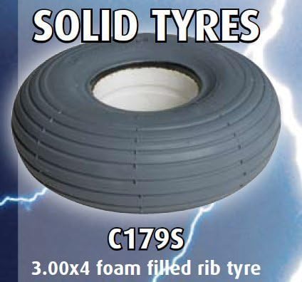 260x85 (3.00x4) Grey Rib Foam Filled Solid Mobility Scooter Tyre by Mobility Choices