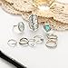 Setita 10 Pieces Stylish Turquoise Joint Knuckle Nail Midi Ring Set Boho Ring Set, Ancient Silver