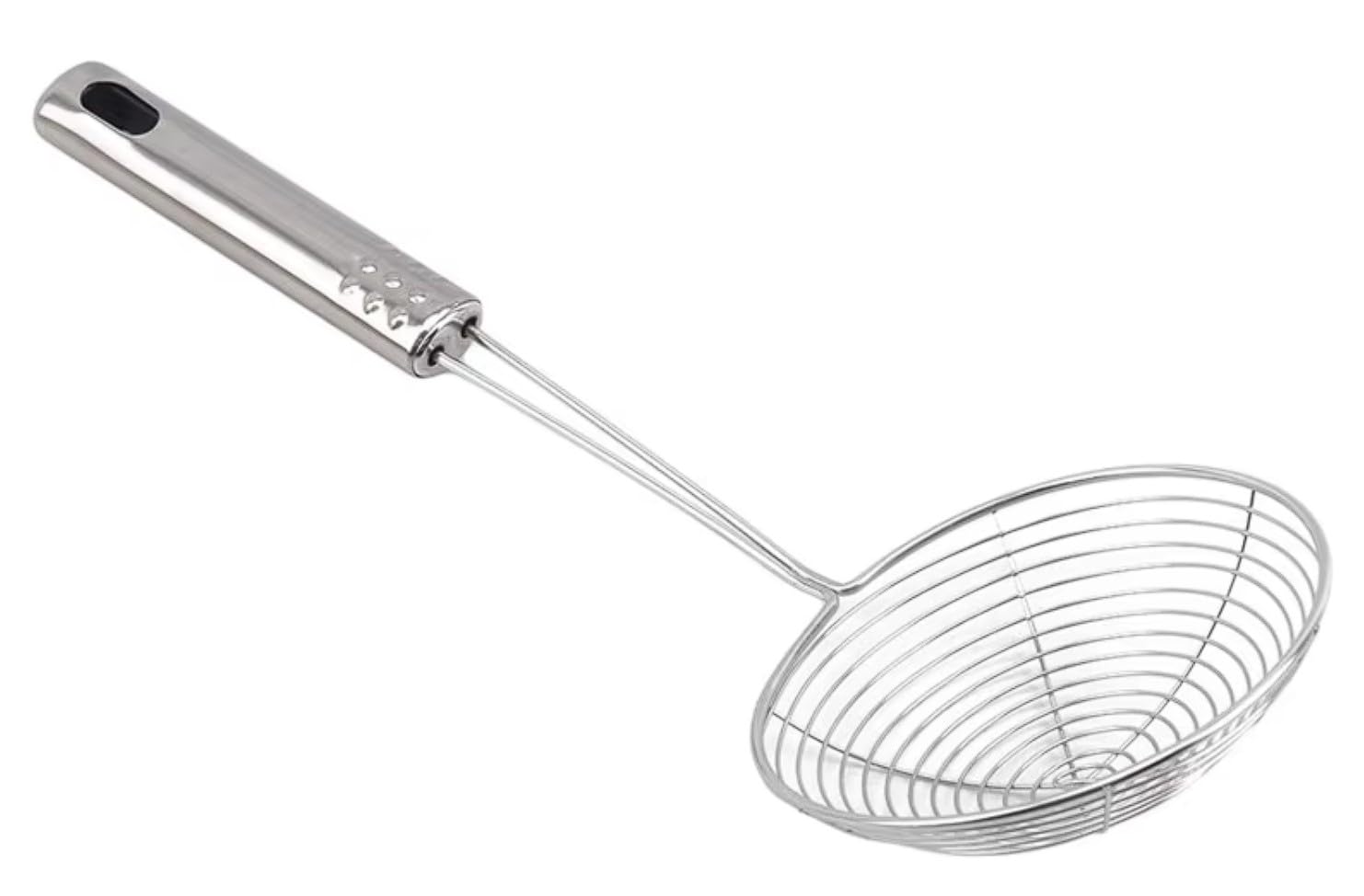 AKORD Kitchen Cookware 4.6" Dia Net Colander Mesh Ladle, Stainless Steel, Silver, 30.7 x 12.1 x 12.1 cm
