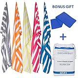 Microfiber Towels Set Of 2 by Dream Out - Quick Dry Beach Travel Towels Large Highly Absorbent Sand Proof Lightweight Fiber Compact Stylish Design blue Bonus Gift