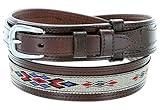 Mens Genuine Leather Ranger Belt with Southwestern Woven Diamond Pattern Accent