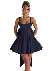 ouhati 2025 Navy Blue Scoop Neck Satin Homecoming