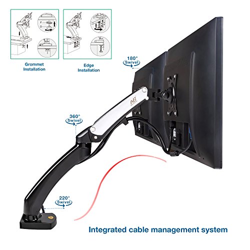 North Bayou Dual Monitor Desk Mount Stand Full Motion Swivel Computer Monitor Arm Gas Spring fits 2 Screens up to 27'' 14.3lbs Each Monitor