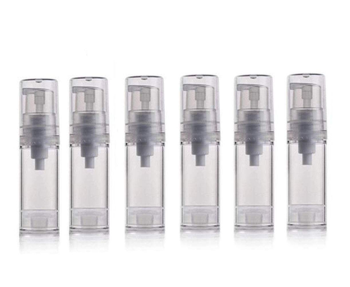 VASANA 6Pcs 5ML/0.17oz Airless Pump Bottle - Empty Refillable Plastic Airless Vacuum Pump Cream Lotion Bottle Travel Sample Packing Toiletries Liquid Container for Cosmetic Make-up (Clear)