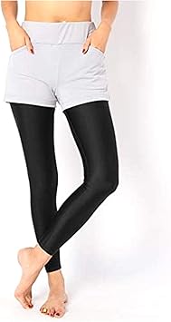 Amazon Fila フィラ レディース フィットネス水着 無地水陸両用 吸水速乾ボトム2点セット レギンス ショートパンツ フィットネス 水着 女性 体型カバー 大きいサイズ プール 水泳 株fila レディースフィットネス 競泳水着