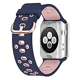UMTELE Soft Silicone Replacement Band Sport Strap with Ventilation Holes for Apple Watch Nike+, Series 3,Series 2, Series 1, Sport, Edition, Blue Pink