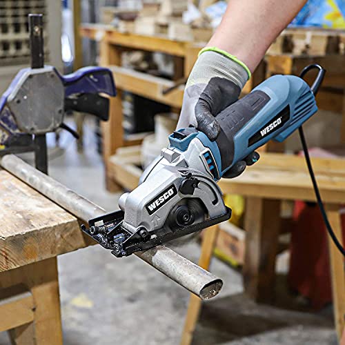Mini Scie Circulaire,WESCO 500W Mini Scie Multifonction avec 2 Lames,5100/min, Profondeur de Coupe Maximum 27mm pour Couper le Bois,le Métal Mou,les Carreaux et le Plastique
