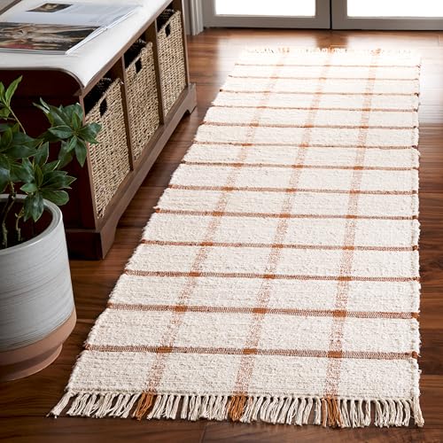 SAFAVIEH Montauk Collection Runner - 2'3" x 8', Ivory & Rust, Handmade Cotton,…