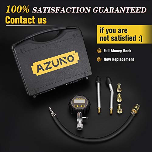 AZUNO Cylinder Compression Tester Kit, 200 PSI Digital Compression Gauge with Adapter & Hose, 8 Pieces Professional Compression Test Tool for Gasline Engine and Small Engine
