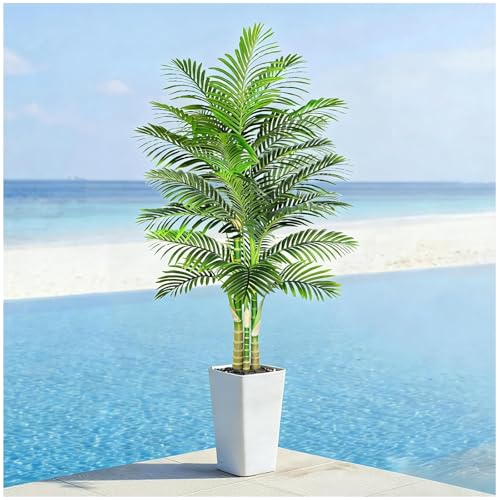 Txabl Künstliche Goldene Palme 180Cm, Kunstbaum Groß Palmen Künstliche Pflanzen Wie Echt, Uv-Beständige Falsche Tropische Pflanze Für Haus Wohnzimmer Schlafzimmer Büro Balkon Garten Decor(Weiß, 180Cm)