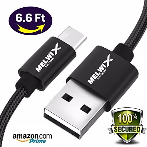 USB C Cable,USB Type C Cable,Melwix (6.6FT) Nylon braided. Fast speed.Compatible with Samsung Galaxy Note 8,S8,S8 Plus,New Macbook 12 (2015), Nintendo Switch, Google Pixel,LG,G5,G6,V20.Black.