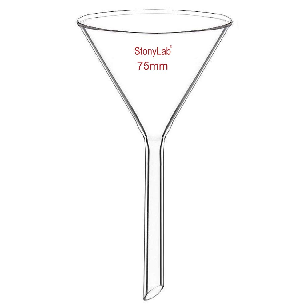stonylab 1-Pack Glass Funnel, Heavy Wall Borosilicate Glass Funnel, 75mm Diameter and 75mm Stem Length