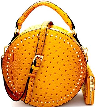 Handbag Republic Croc Embossed Round Satchel w/Strap + Wallet- Mustard