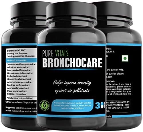 PURE VITALS Bronchocare - an Herbal Lungs Supplement to Help Improve Lungs Health and Immunity Against Air Pollutants