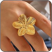 YADUDA Gold Flower Pearl Ring - 18K Gold Plated Adjustable Open Flower Statement Ring