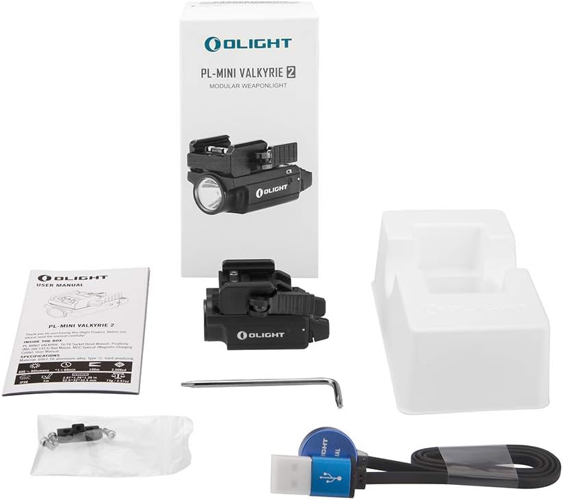 OLIGHT PL-Mini 2 Valkyrie 600 Lumens Magnetic USB Rechargeable Compact Weaponlight with Adjustable Rail, High Performance CW LED Tactical Flashlight with Built-in Battery (Black): Sports & Outdoors