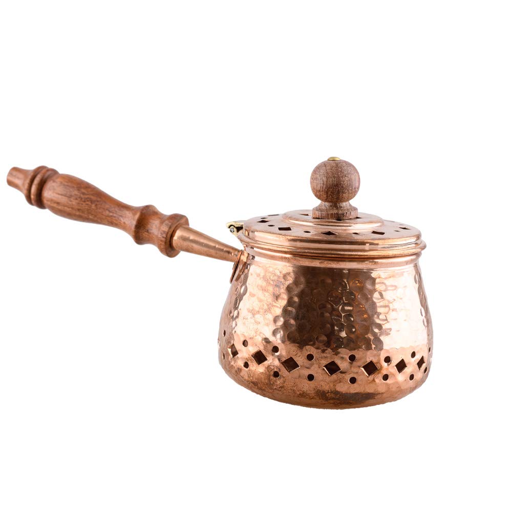 NKlaus antique incense pan copper with wooden handle for incense incense mixture incense burner house cleaning handwork 2836