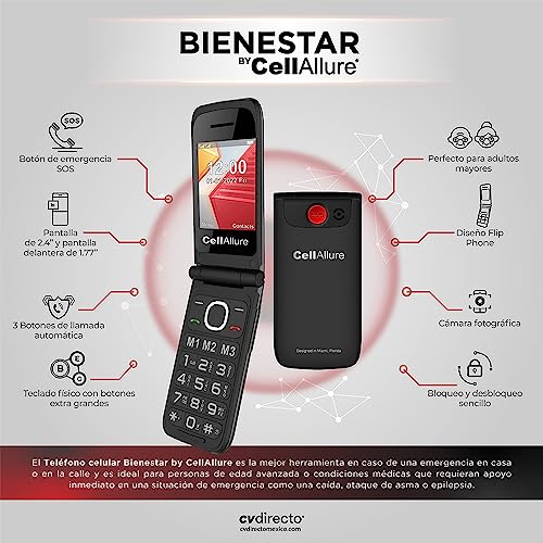 CV Directo CELLALLURE Telefono Celular Flip para Adultos Mayores Bienestar con Boton SOS Resistente Volumen Alto Y Teclas Grandes Camara Fotografica Celulares Basicos Adulto Mayor