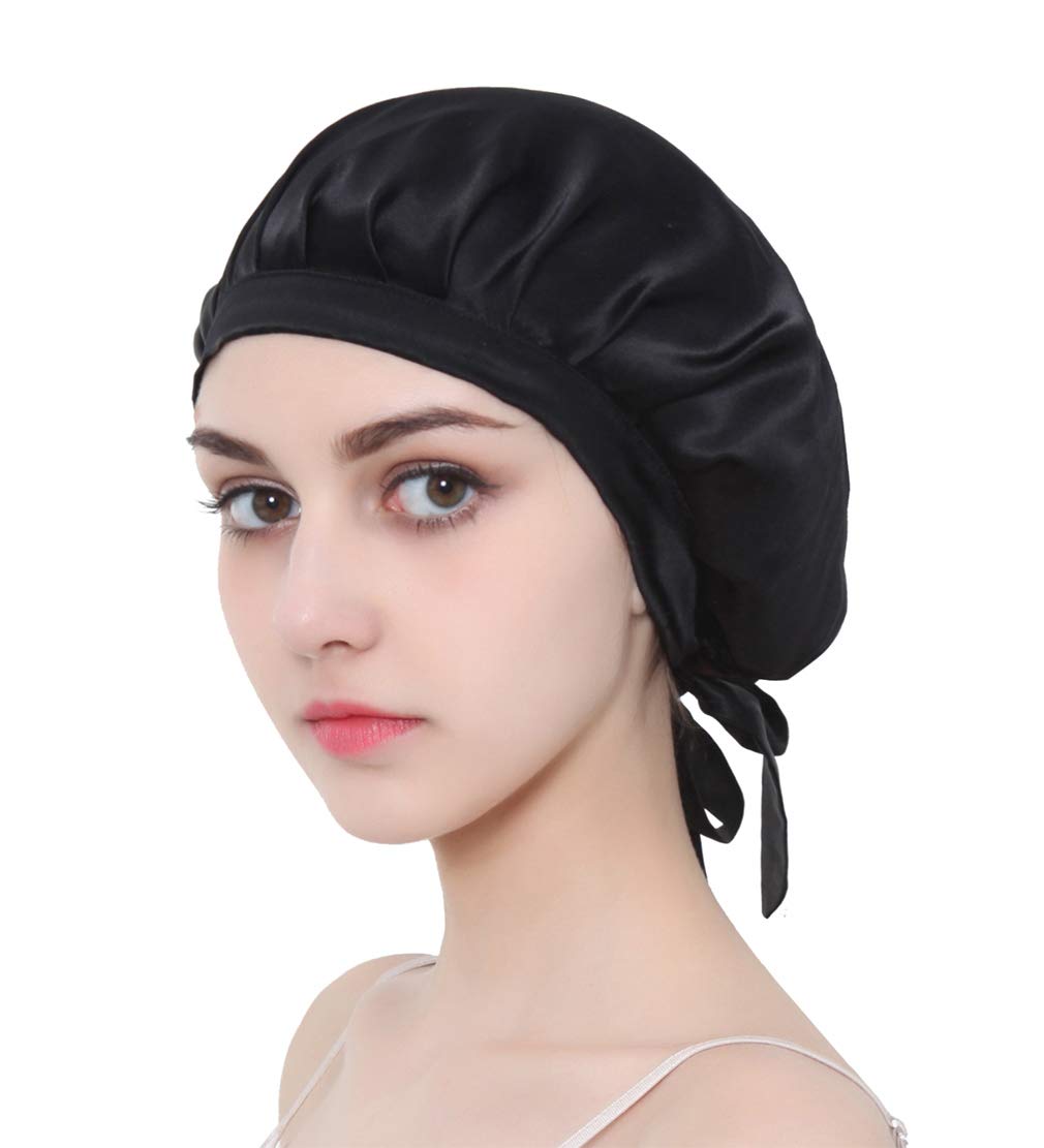 Galleon Silk Sleep Caps Hats For Women Girls Black Night