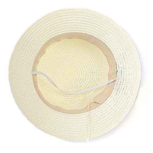 Straw Sun Hat Bag Set, Cute Bow Summer Beach Flower Bow Lace Sun Cap and Handbag for Kids Girls (White)