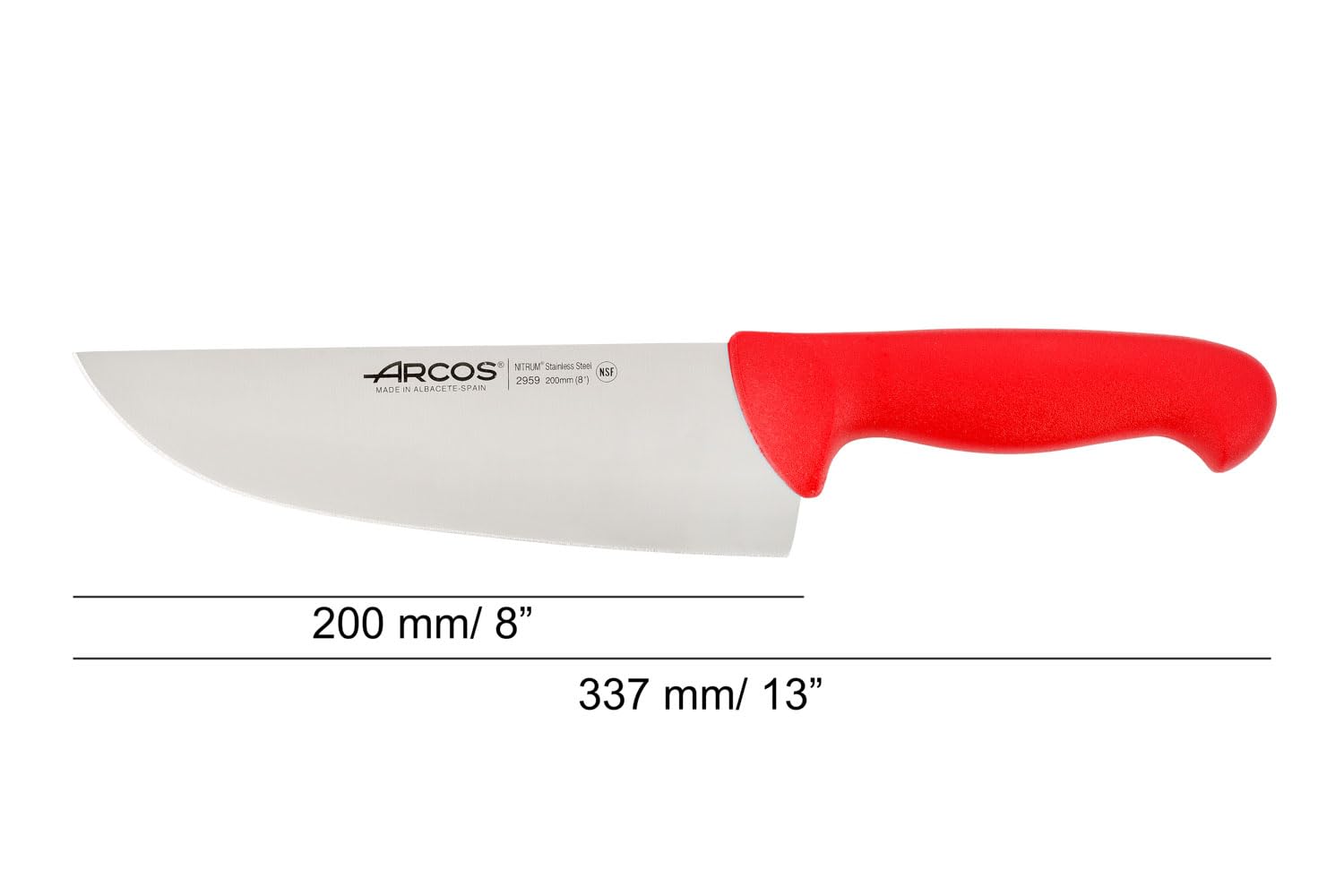 Arcos Fleischermesser Breite Klinge Edelstahl NITRUM 200 mm, Präziser Schnitt, Langlebig, Roter Polypropylen-Griff, Serie 2900, Ideal für Fleisch 2