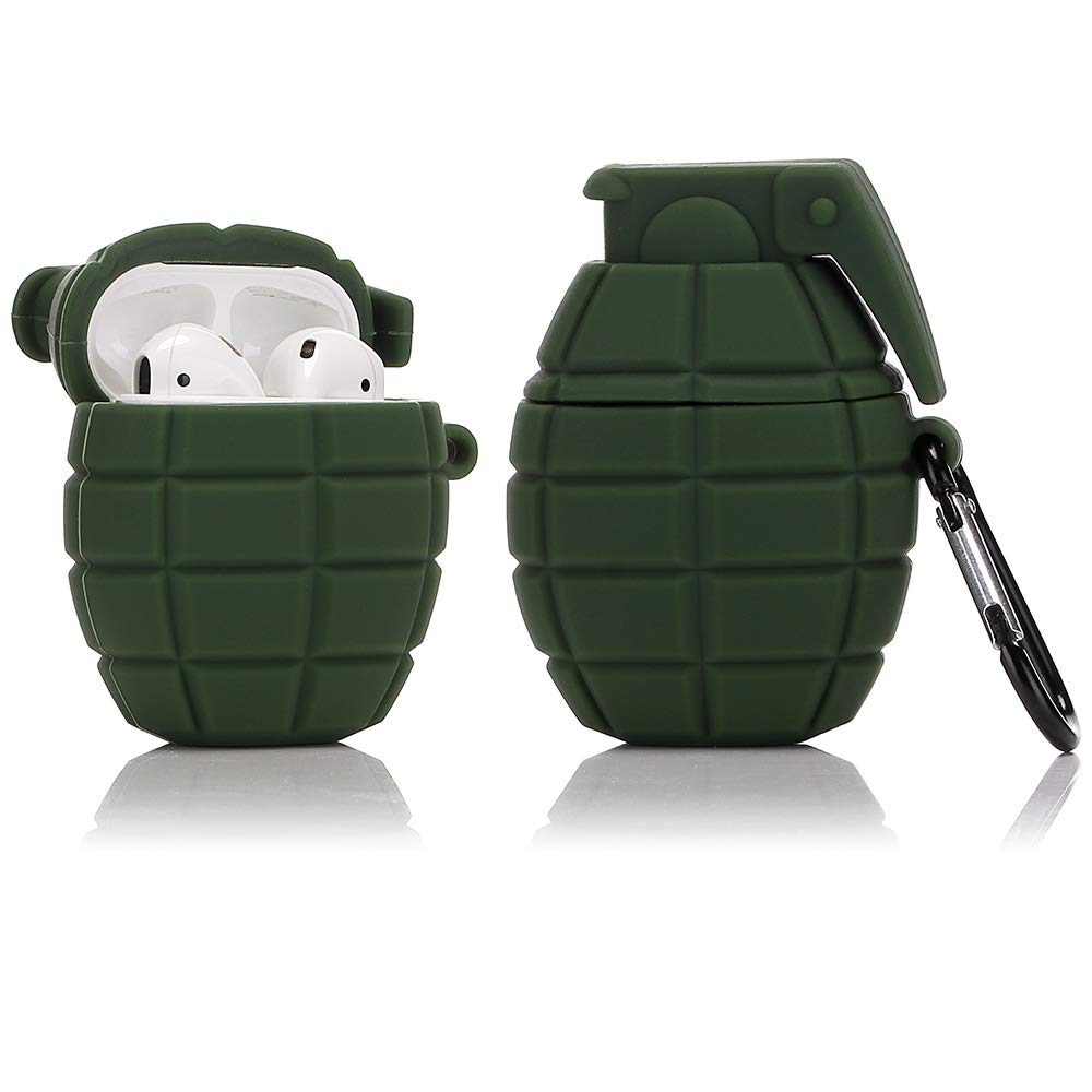 LEWOTE Airpods Silicone Case Funny Cover Compatible for Apple Airpods 1&2[Cool Play Series] (Army Green Grenade)