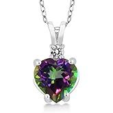 Gem Stone King 14K White Gold Heart Pendant set with 2.57 Ct Green Mystic Topaz White Diamond