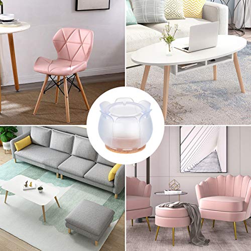32pcs Furniture Silicon Protection Cover, Transparent Chair Leg Caps Floor Protectors with Felt Pads, Anti-Slip Lotus Mouth Table Feet Covers Protection Bottom Cover Prevents Scratches and Noise