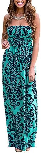 Liebeye Women Baroque Print Off Shoulder Strapless Maxi Dress Green S