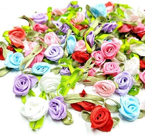 D Duze 60 PCS Craft Artificial Flower Mini Ribbon Bows Roses Flowers Craft Artificial for Decor Ornament Applique Sewing DIY